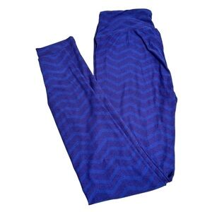 3x25 Like New LulaRoe OS Soft Leggings One Size Two Tone Blue Zig Zags 2-10